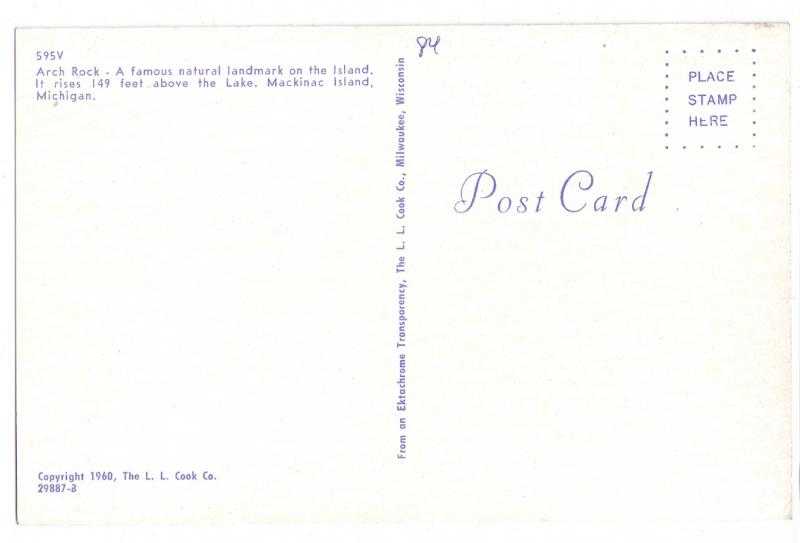 Arch Rock Mackinac Island Michigan MI 1960 Vintage Postcard