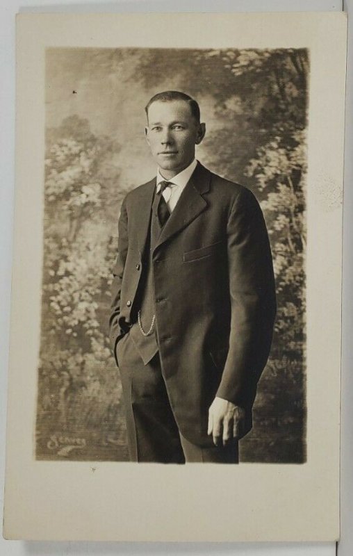 RPPC Attractive Clean Cut Gentleman Portrait c1920 Studio Postcard Q8