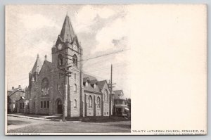 Perkasie PA Trinity Lutheran Church and P & R Railway Station c1905 Postcard N25