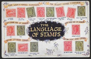 FANTASY Stamps on Postcard Language of Stamps Flowers Unused c1920s