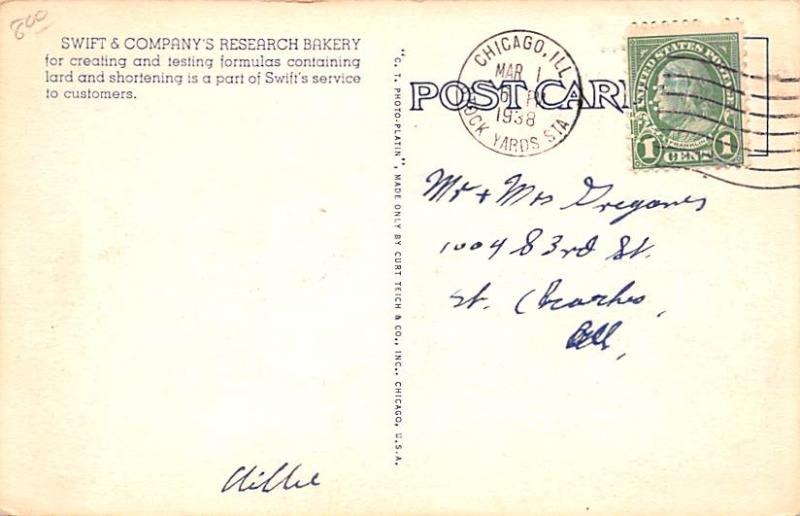 Advertising Post Card Swift & Company's Research Bakery for creating and...