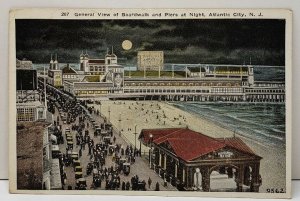 Atlanta City NJ General View of Boardwalk and Piers at Night 1922 Postcard B8