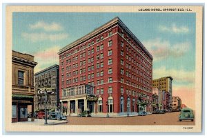 c1940's Leland Hotel Exterior Roadside Springfield Illinois IL Unposted Postcard