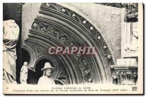 Old Postcard Laon Old Cathedral Fragment & # 39A open rose on the western fa