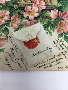 1908 Postcard with Enclosed Tiny Hand Written Letter in Envelope Sweden