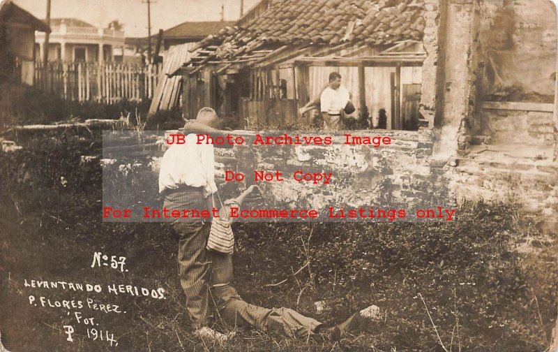 Mexico Border War, RPPC, Levantando Heridos, Rescuing the Wounded, Flores Perez