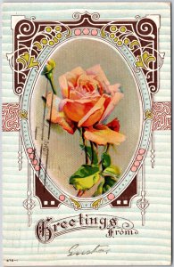 1912 Greetings From Easter Orange Rose Wishes Card Posted Postcard