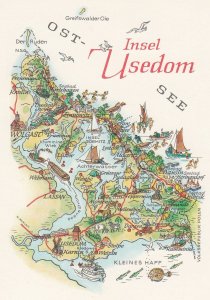Insel Usedom Lassan Wolgast Kleines Haff Welzin Ship German Karte Map Postcard