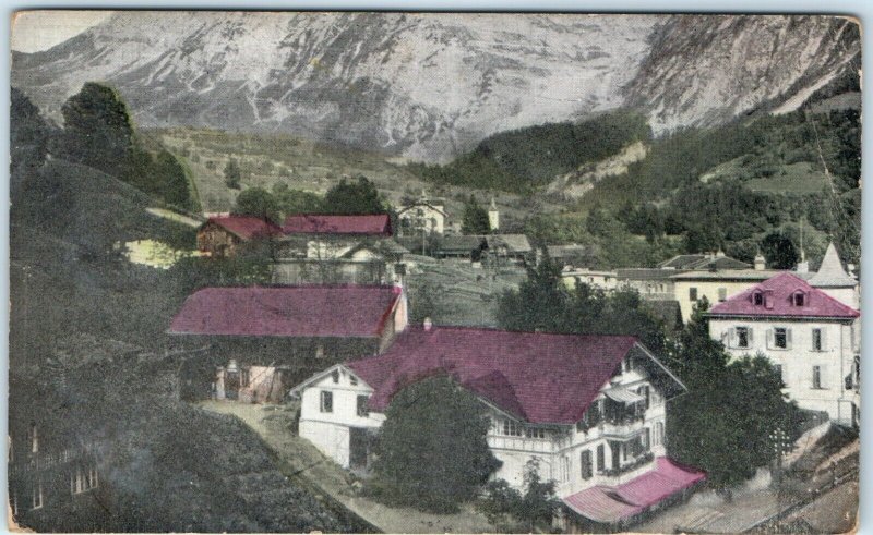 c1900s Grindelwald and Wetterhorn, Switzerland Litho Photo Postcard Antique A41
