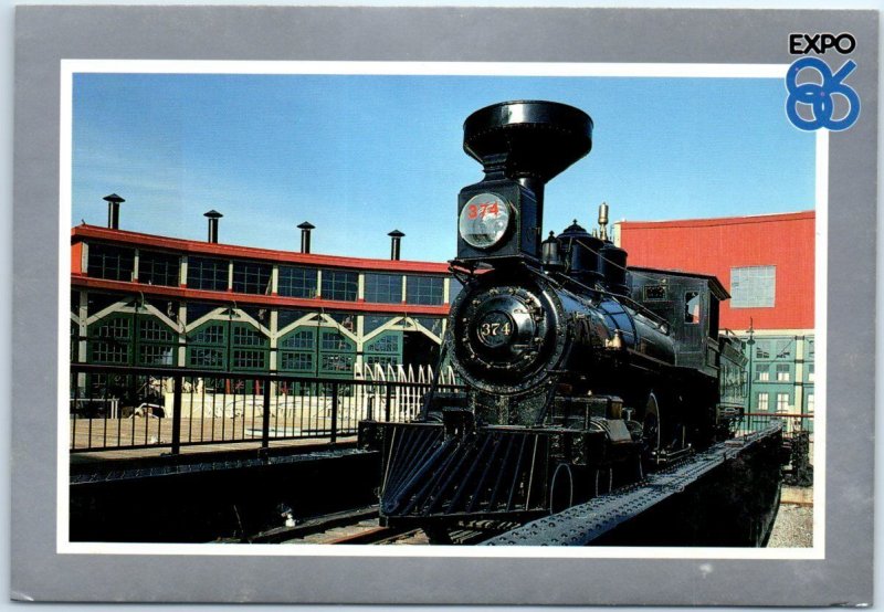 The CPR Locomotive #374 stands outside the Roundhouse Pavilion, Expo 86 - Canada