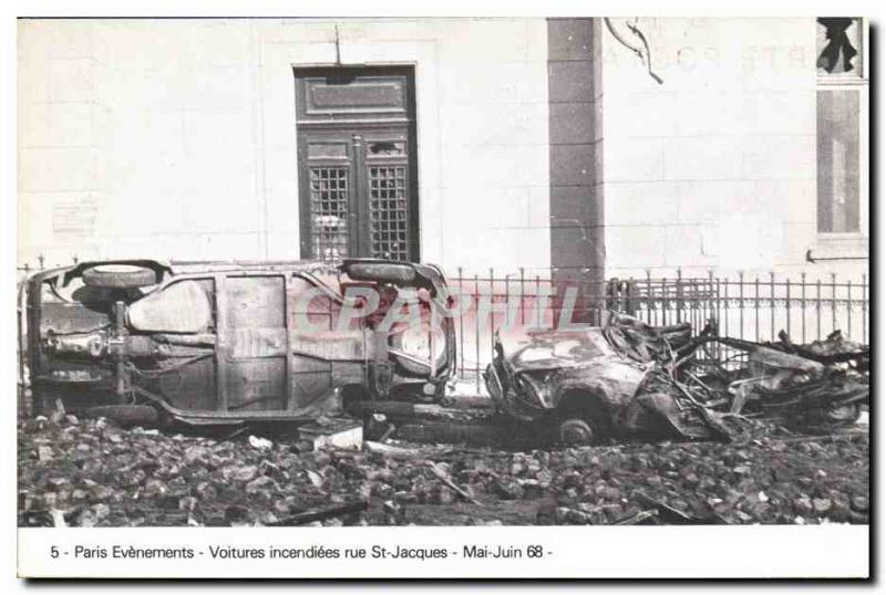 Modern Postcard Paris Events Cars torched St Jacques in May June 1968