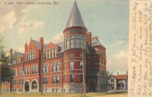 Janesville Wisconsin 1907 Postcard High School