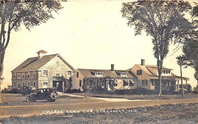 Searsport ME College Club Inn Old Car Real Photo by Cook in 1929 Postcard