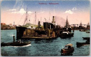 Hamburg Hafenpartie Germany Tourist Attraction Ships Boats Postcard