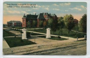 University North Carolina Buildings College Avenue Greensboro 1910c postcard