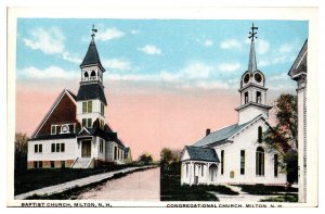 Antique Baptist and Congregational Churches, Milton, NH Postcard