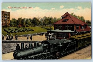 1910 Akron Ohio Vintage Postcard Union Station Locomotive Train Railway Unposted