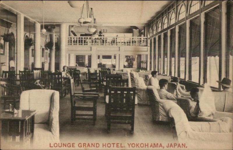 Yokohama Japan Grand Hotel Lounge c1910 Postcard