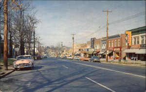 Monticello New York NY Broadway Ave Pink Cadillac Classic Cars Vintage Postcard