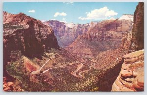 Zion National Park Utah~Switchbacks on Zion-Mt Carmel Highway~1950s Postcard