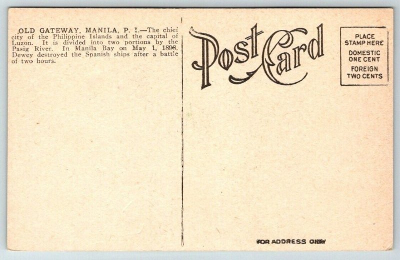 Manilla  Philippines  Old Gateway   Postcard