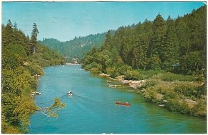 Red Canoe, Boating, Russian River, California, Vintage 1972 Chrome Postcard