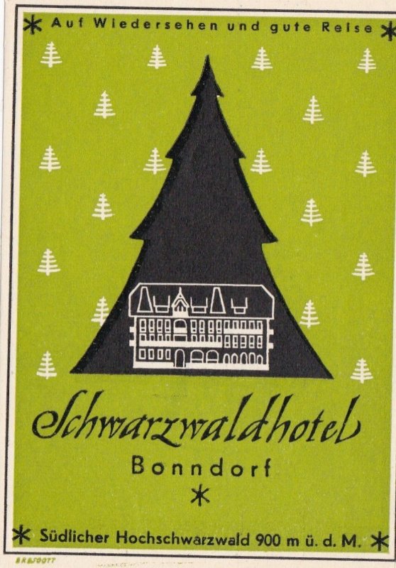 Germany Bonndorf Schwarzwaldhotel Vintage Luggage Label sk3151