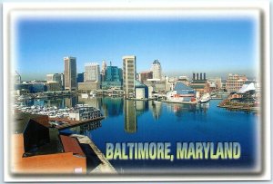 A reflective view of the 240-acre harbor located in downtown Baltimore, Maryland