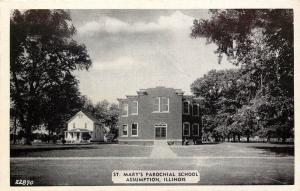 1940s Printed Postcard St. Mary's Parochial School, Assumption IL Christian Co.