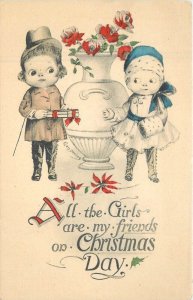 C-1910 Hand Colored Christmas Children romance comic humor Postcard 22-6997