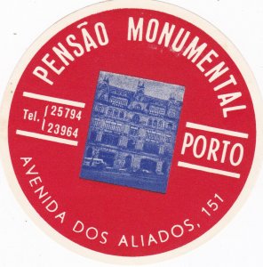 Portugal Porto Pensao Monumental Red Vintage Luggage Label sk2807