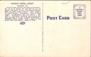 Linen Postcard Colony Hotel Court U.S. 27 and 280 South in Columbus, Georgia