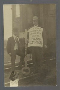 Lewistown MONTANA RP 1909 LAND BUYERS? KEY to CITY Irrigation Sign Train NEAT!