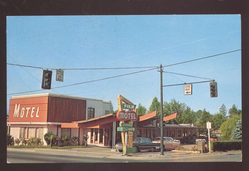 GRANTS FALLS OREGON PALM MOTEL 1960's CARS VINTAGE ADVERTISING POSTCARD