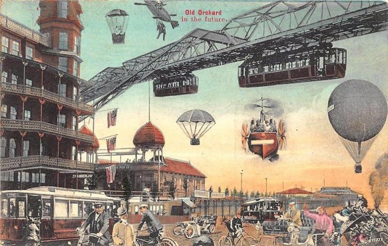 Old Orchard ME In The Future Street View Trolleys Etc RARE Postcard
