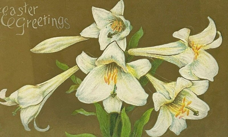 Vintage Easter Greetings Postcard Embossed Lily Early 1900s Armour Station