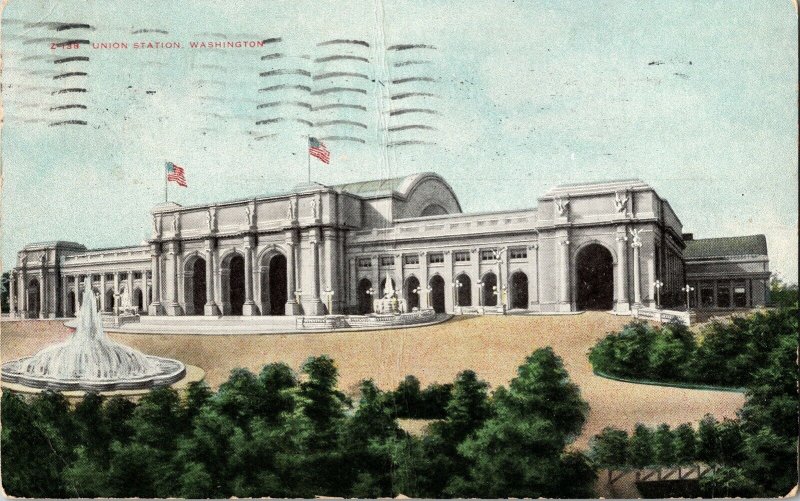 Union Station Washington 1c Franklin Stamp D.C. Vintage Postcard PM Antique Vtg 