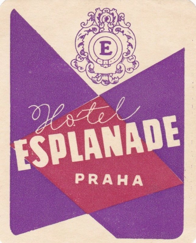 Czechoslovakia Praha Hotel Esplanade Vintage Luggage Label sk4317