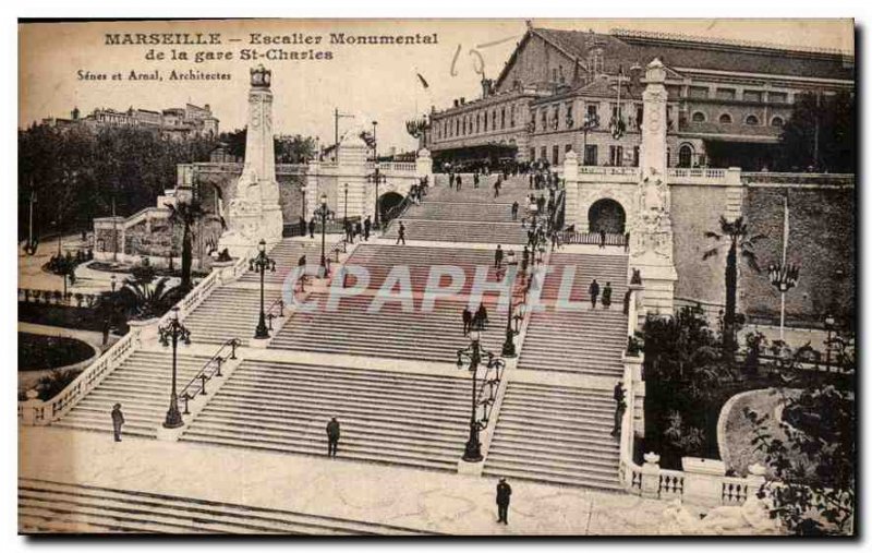 Old Postcard Marseille Monumental Staircase of the Gare St Charles
