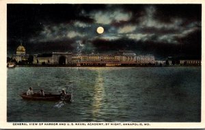 Maryland Annapolis General View Of Harbor and U S Naval Academy By Night 1916...