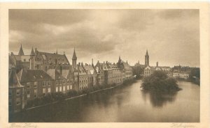 The Hague, Netherlands Hofvijver Lake Sepia Postcard Unused