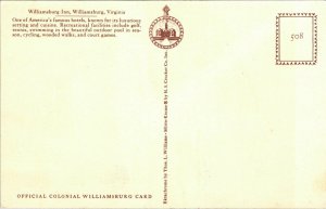 Williamsburg Inn VA Virginia Exterior Entrance VTG Postcard UNP Unused Mirro 