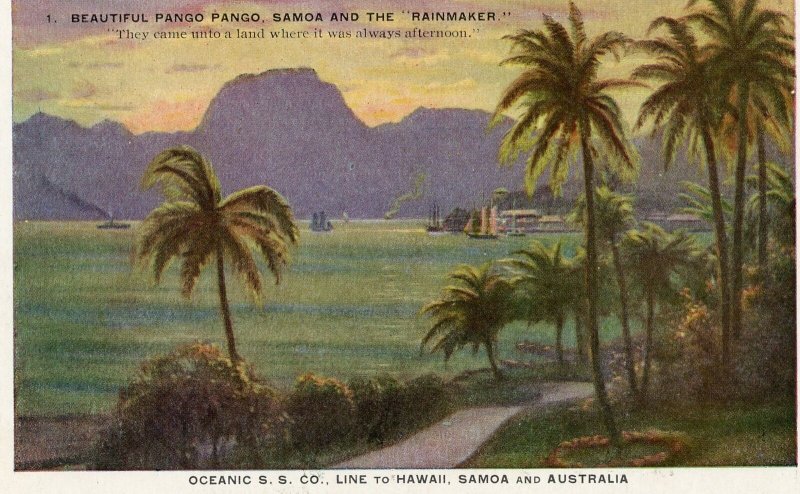 Vintage Postcard Oceanic SS Line Pango Pango Samoa and the Rainmaker