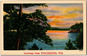 Scenic View, Greetings from Winchester WI Linen Vintage Postcard G36
