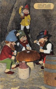 Gnome Poker Game, Rock City Gardens, Fairyland Caverns, TN ca 1940s Postcard