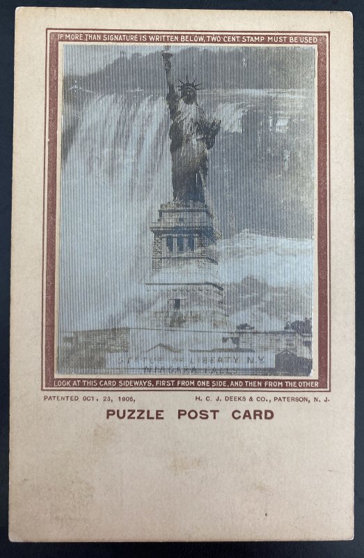 Mint Usa Puzzle Postcard Statue Of Liberty Niagara Falls United States New York Niagara