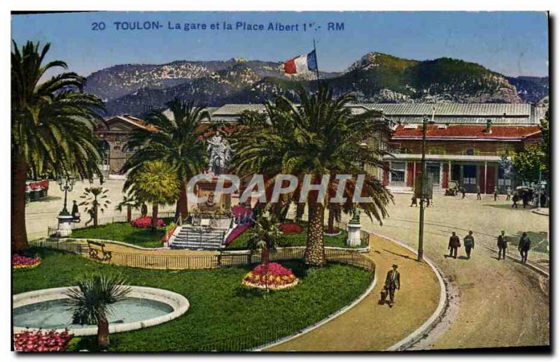 Old Postcard Toulon Train and Place Albert 1er