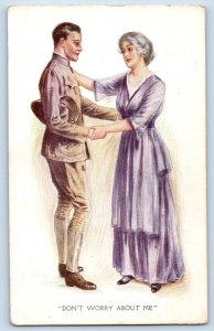 Archie Gunn Artist Signed Postcard Soldier Romance Don't Worry About Me c1910's