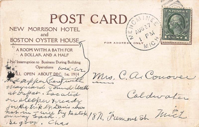 Morrison Hotel & Boston Oyster House, Chicago, IL, Early Postcard, Used