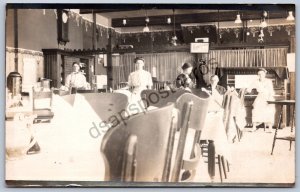 K50/ Interesting RPPC Postcard c1910 Americana Interior Restaurant Chairs 377